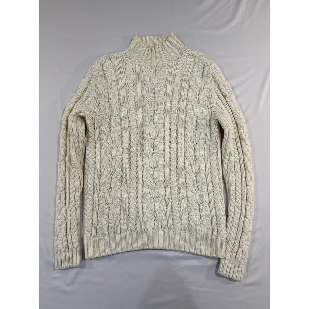 Chaps 100% Cotton Cream Cable Knit Mock Turtleneck Sweater Size Medium